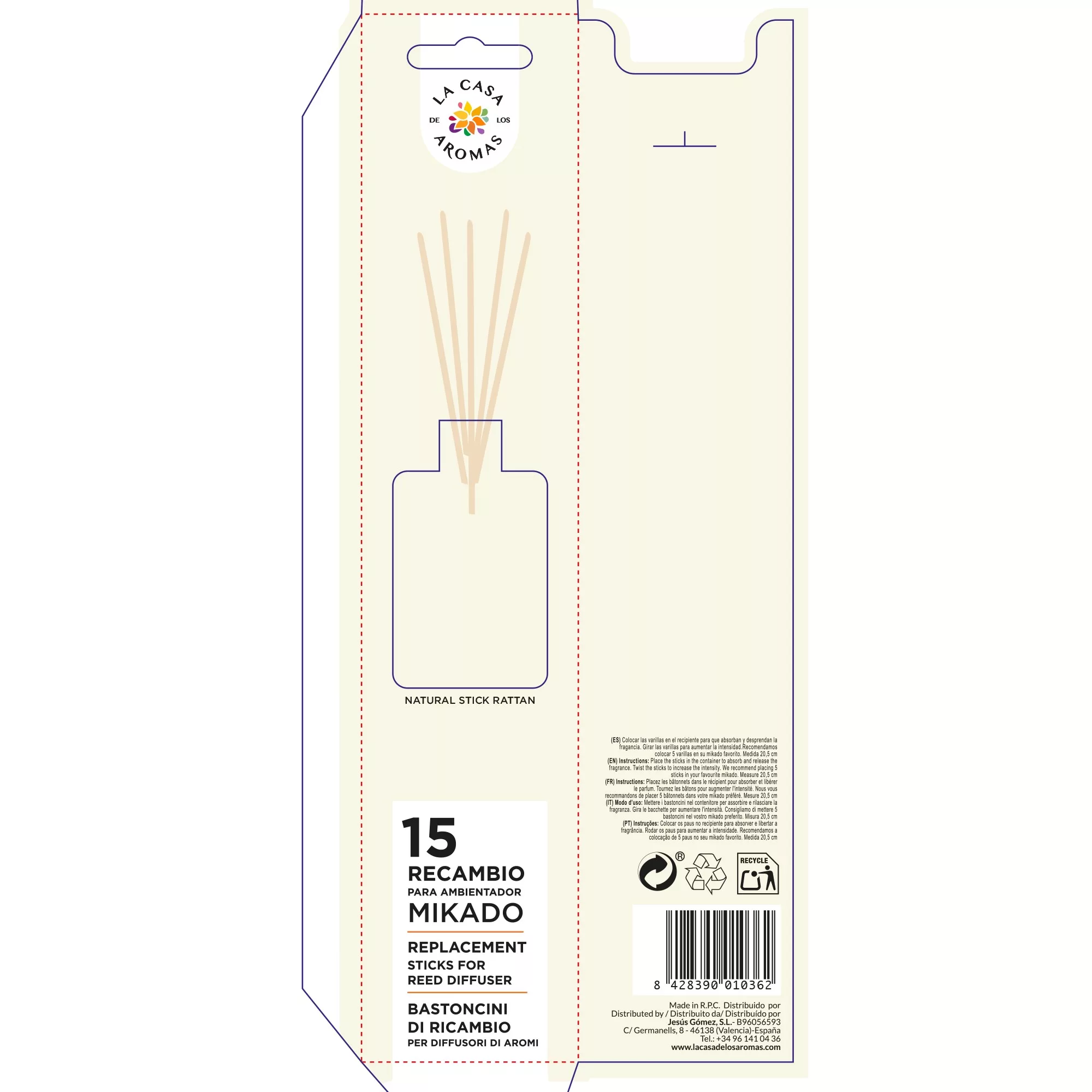 Pack 15 sticks de ratán de reposición para mikado, 20'5cm - Vista 2